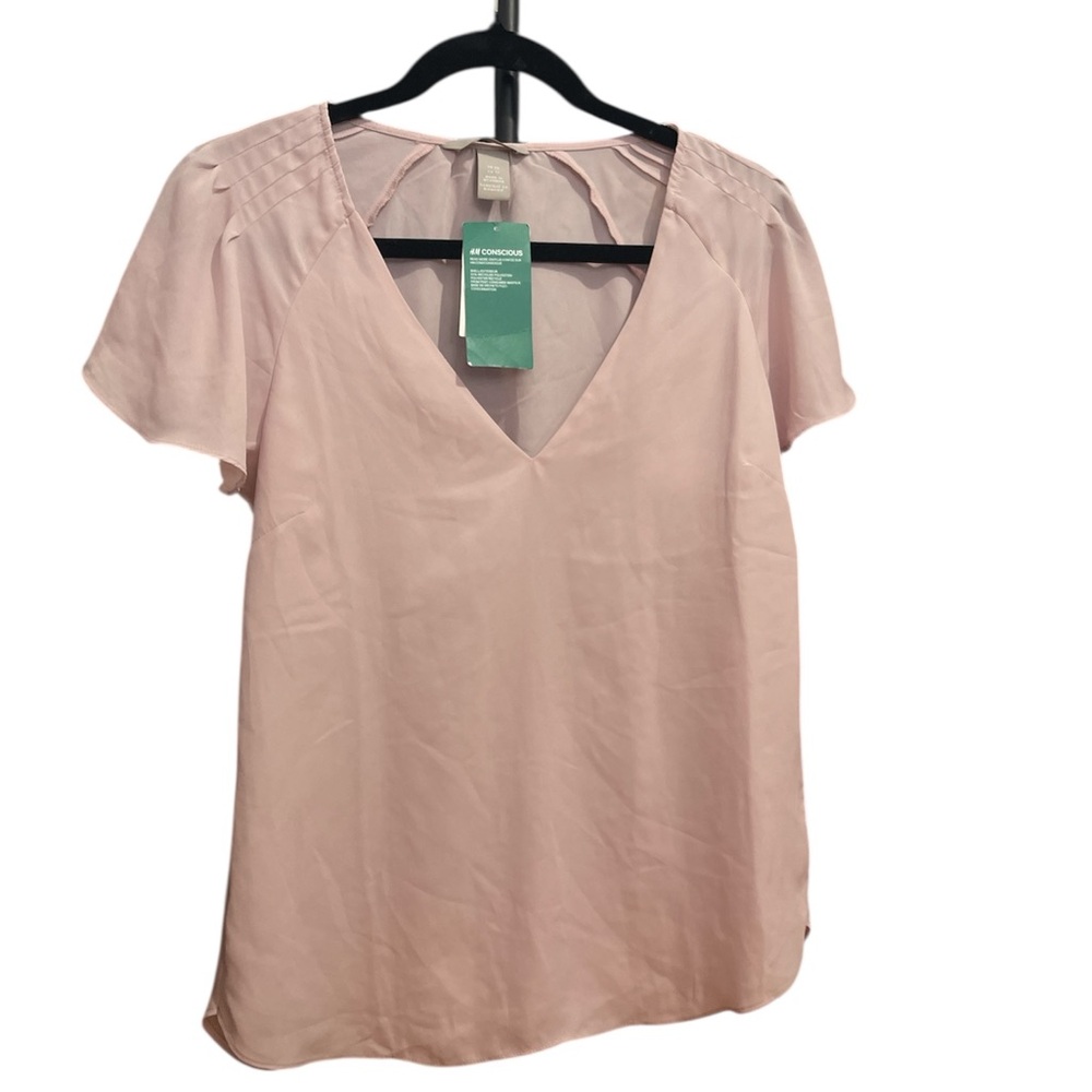 H&M Pink Fitted Short Sleeve Blouse